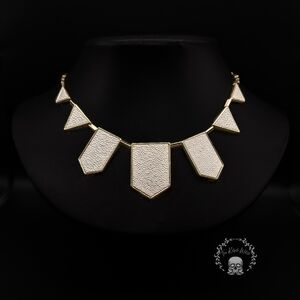 HOUSE OF HARLOW 1960 Gold & Cream Textured Geometric Leather Station Necklace